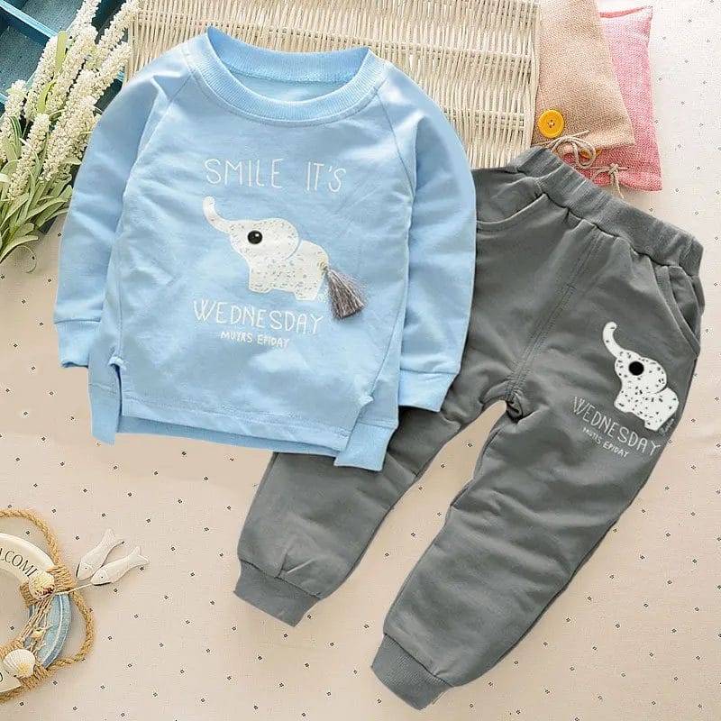 Boys-Sport-Suits-Cute-Elephant-Long-Sleeved-T-shirt-Tops-Pants-2PCS vêtement enfant